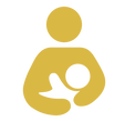 Icon of a person breastfeeding an infant, depicted with a gold color.